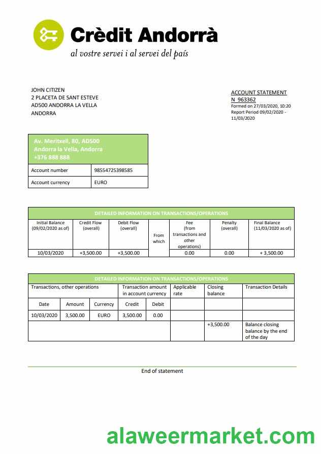 Andorra Credit Andorra bank statement